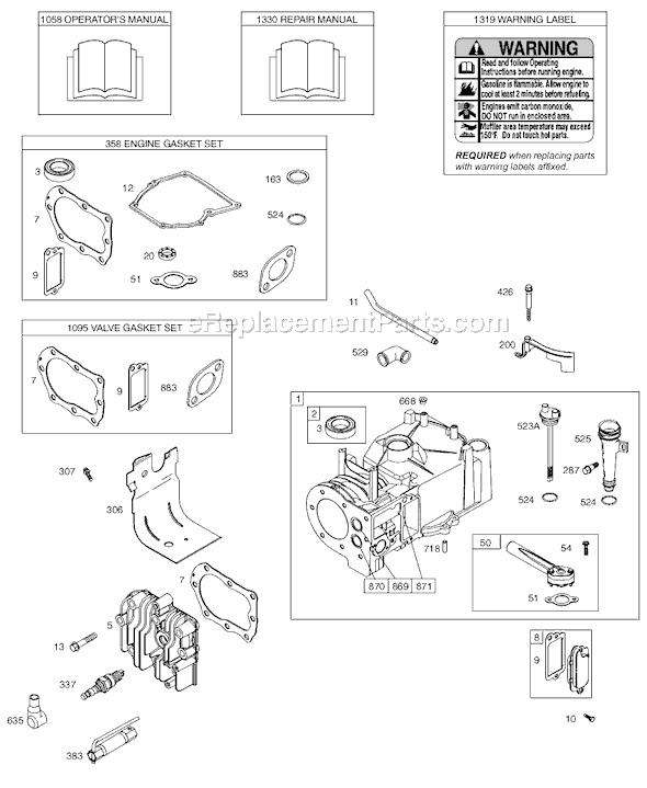Page A Diagram and Parts List for 9J900SERIES  Briggs and Stratton Engine